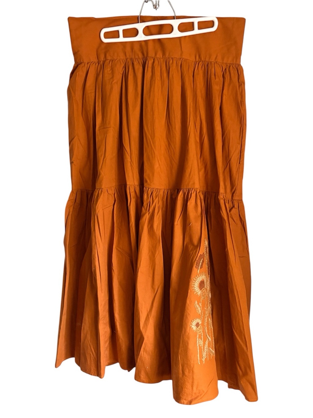 April Cornell Vintage Rust Embroidered Maxi Skirt Prairie 100% Cotton Size L